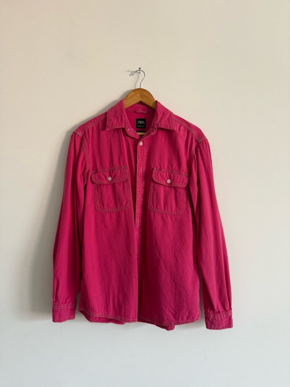 Zara Hot Pink Long-Sleeve Button-Up Shirt